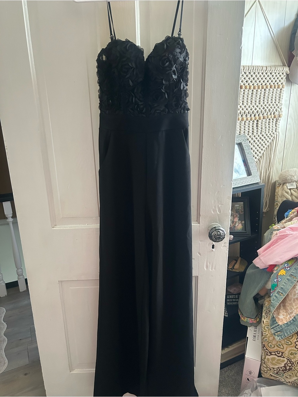 Windsor Black Strapless Floral Appliqué jumpsuit